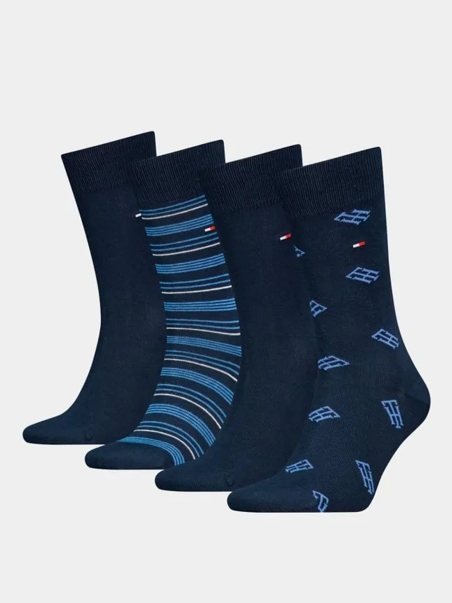 4 paires de chaussettes monogram bleu homme - Tommy Hilfiger | wimod