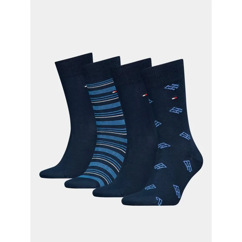 4 paires de chaussettes monogram bleu homme - Tommy Hilfiger | wimod