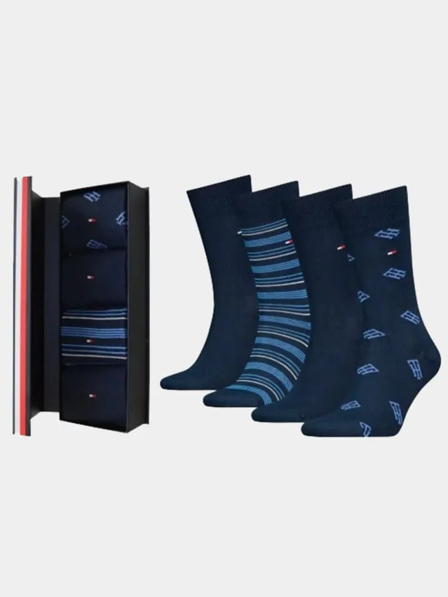 4 paires de chaussettes monogram bleu homme - Tommy Hilfiger | wimod