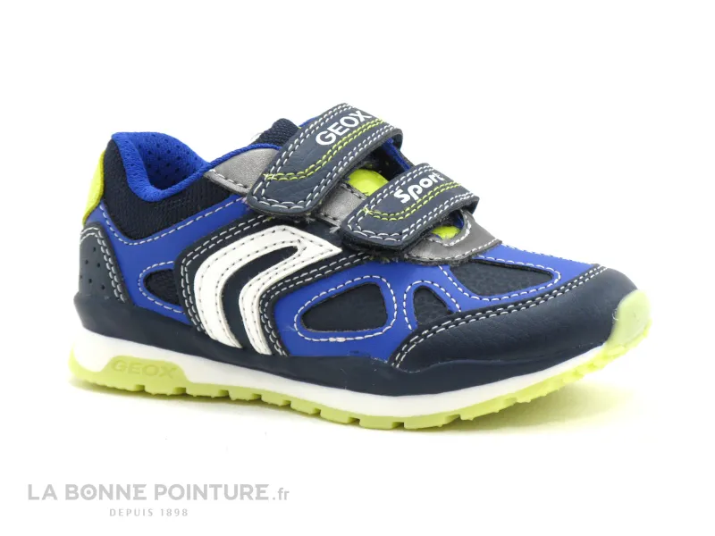 Achat chaussures Geox Bébé Basket, vente Geox PAVEL J8415A navy lime - 3 velcros - Basket GARCON