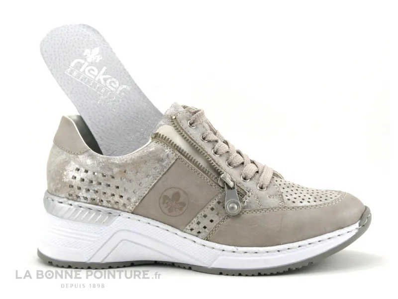 Achat chaussures Rieker Femme Basket, vente Rieker N4327-80 Beige metallic - Basket mode Femme