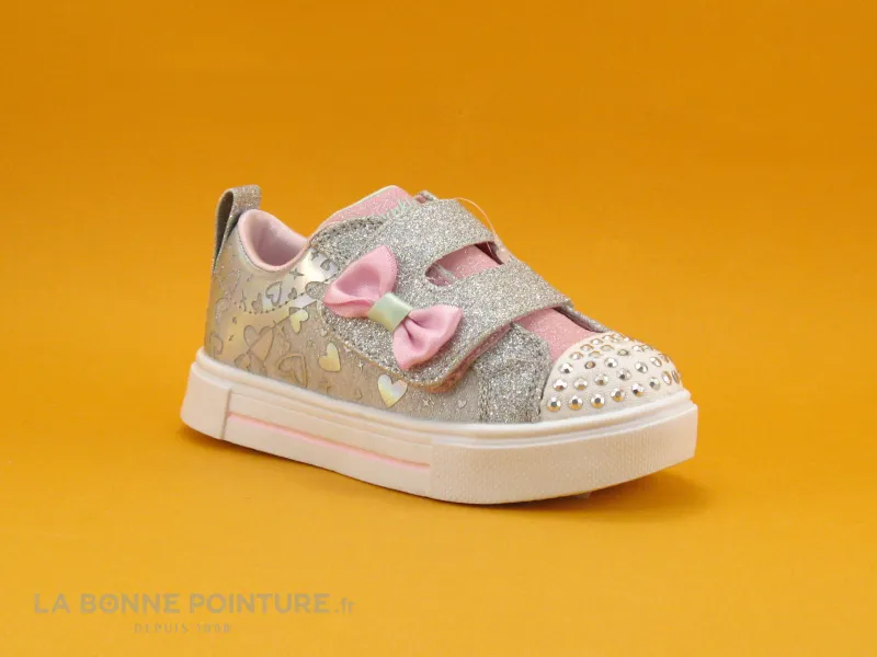 Achat chaussures Skechers Bébé Basket, vente Skechers Twinkle Toes 314788N - Heather Charmer Argent rose - Basket led