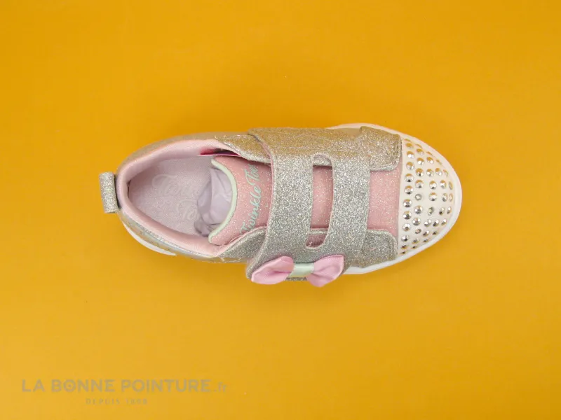 Achat chaussures Skechers Bébé Basket, vente Skechers Twinkle Toes 314788N - Heather Charmer Argent rose - Basket led