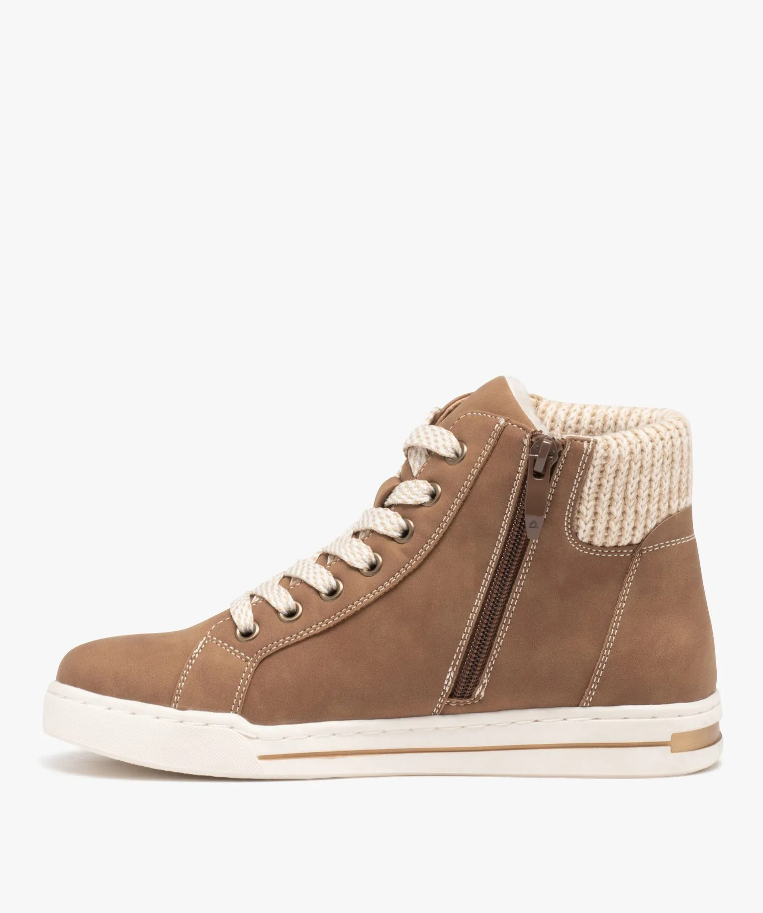 Basket mid-cut avec col en tricot femme marron