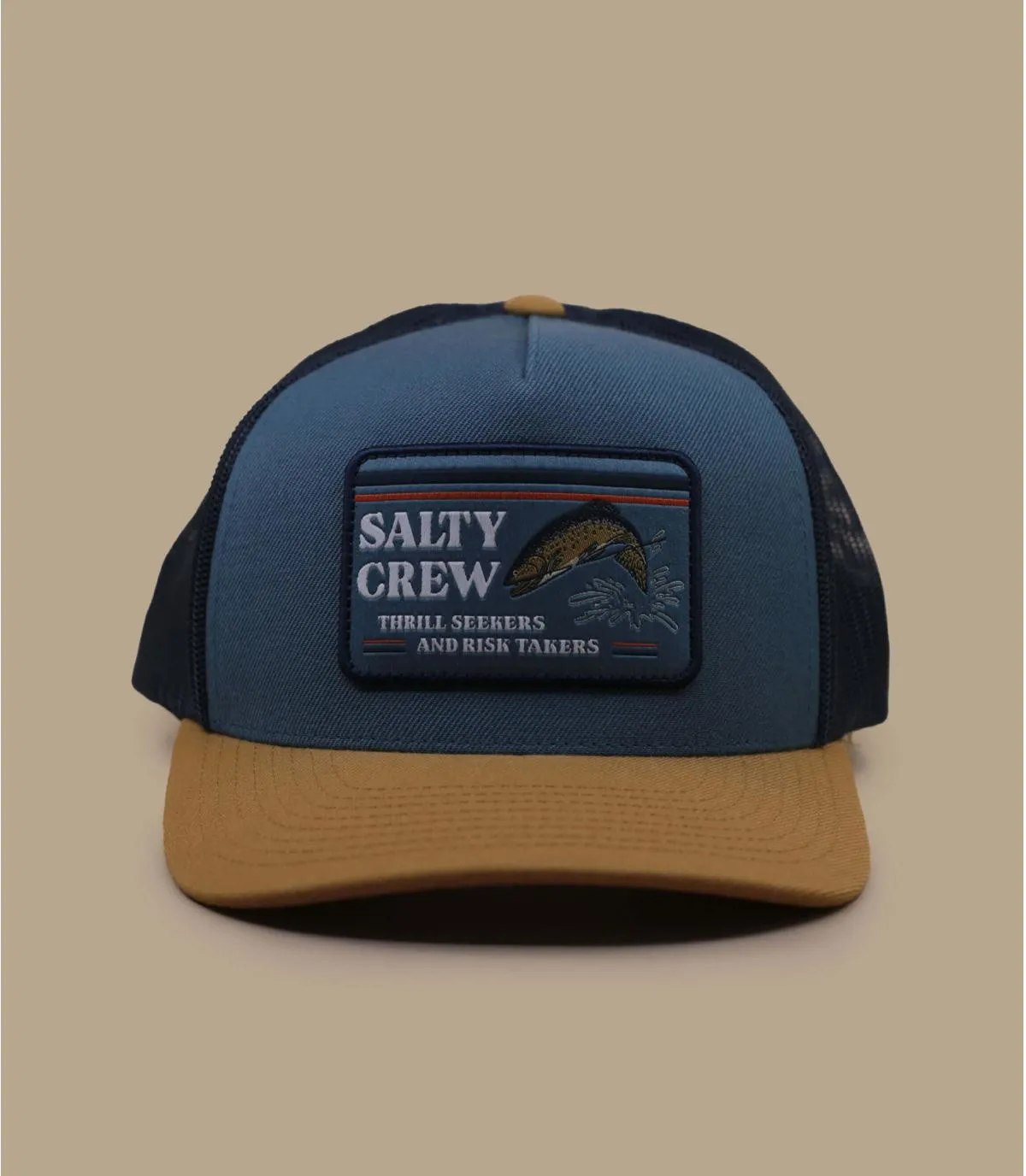 Casquette trucker bleue poisson - Double Haul Trucker slate workwear Salty Crew : Headict