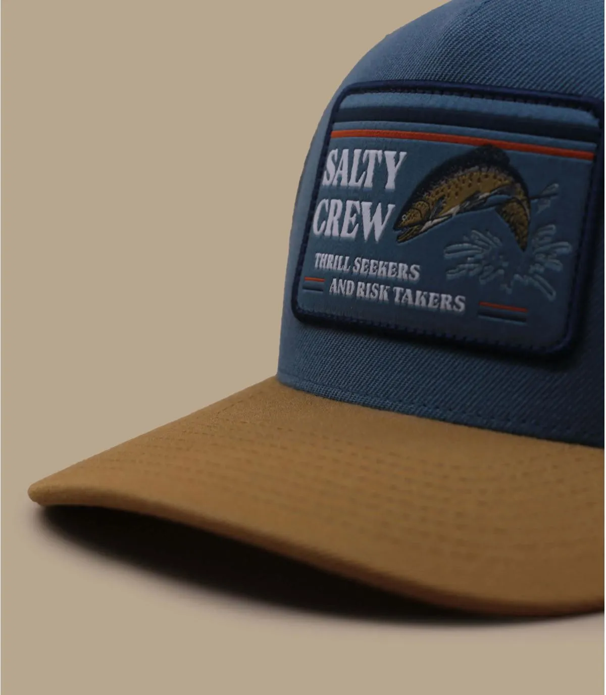 Casquette trucker bleue poisson - Double Haul Trucker slate workwear Salty Crew : Headict