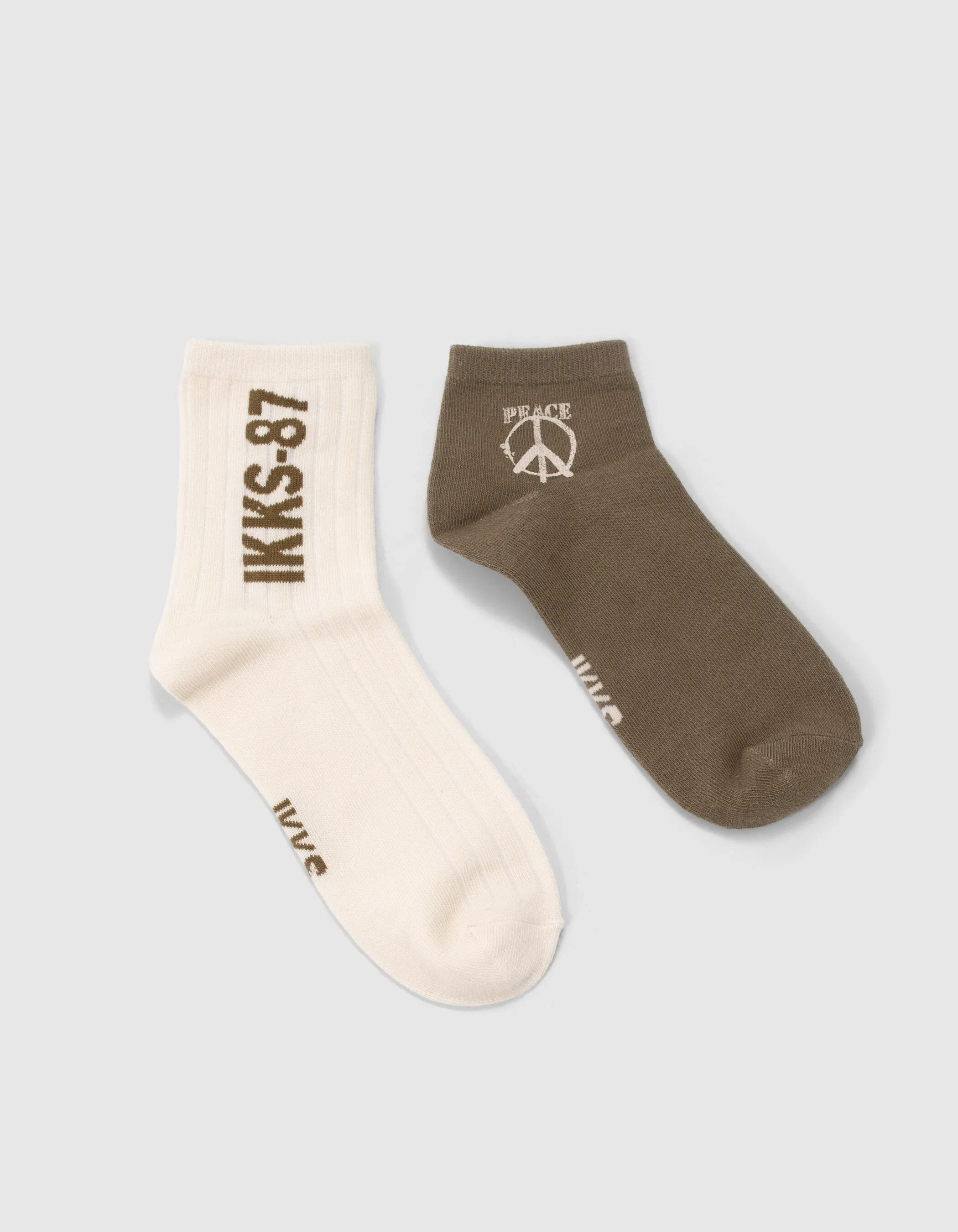 Chaussettes kaki et blanches côtelées