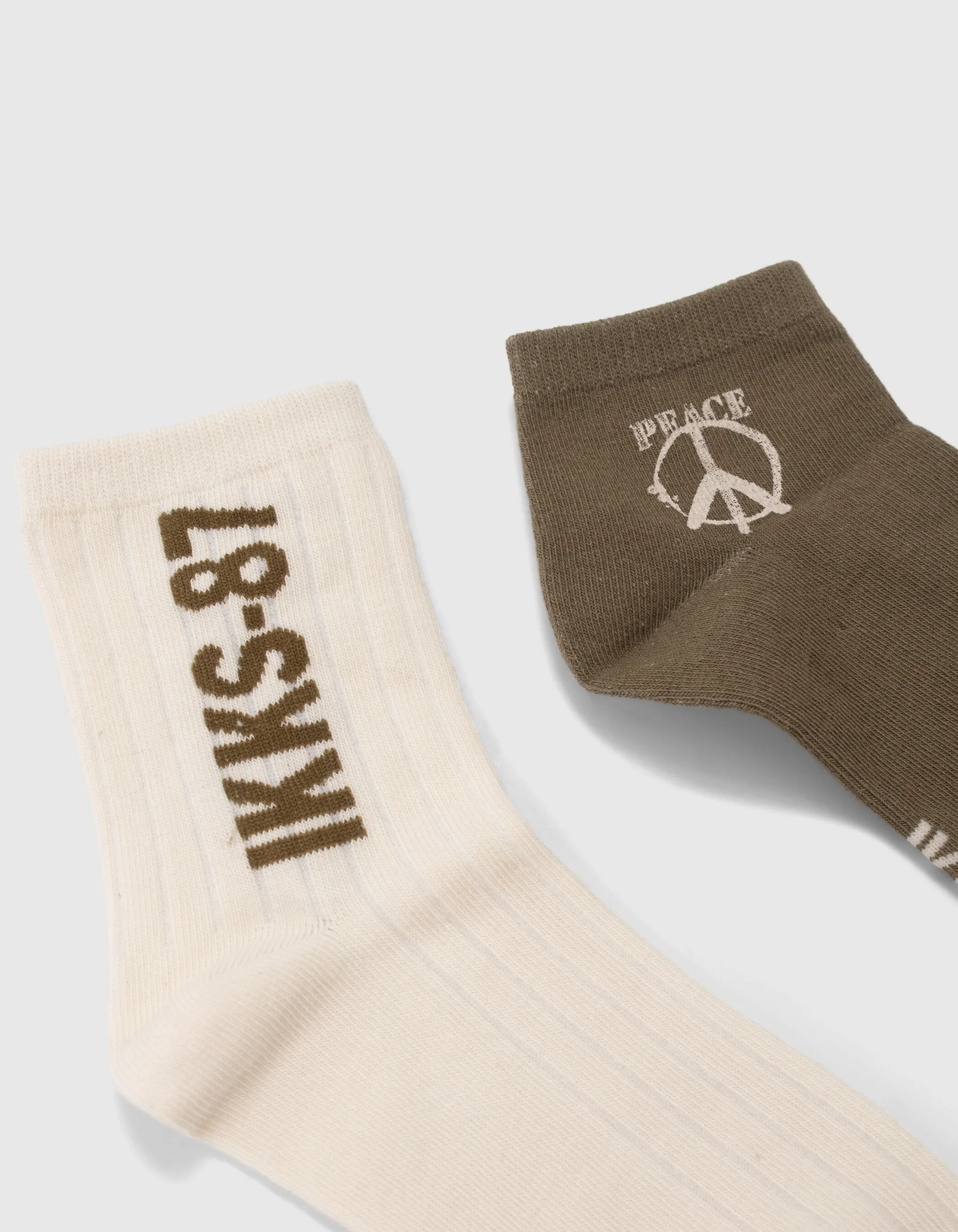 Chaussettes kaki et blanches côtelées