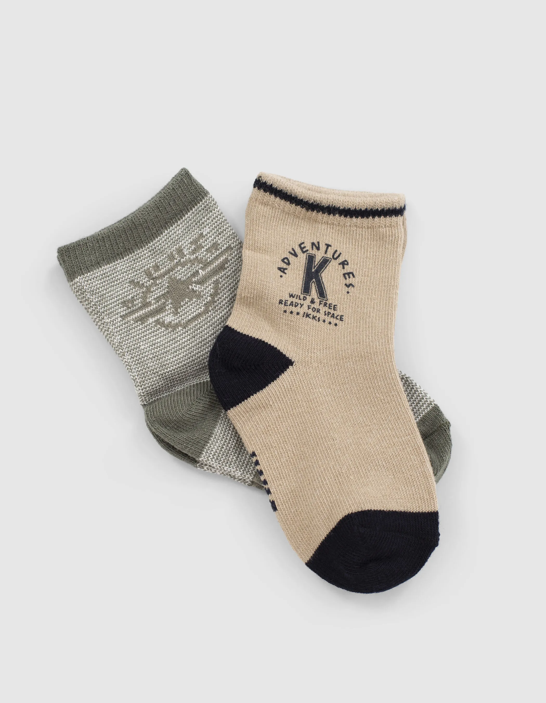 Chaussettes kaki rayées et beige bébé garçon