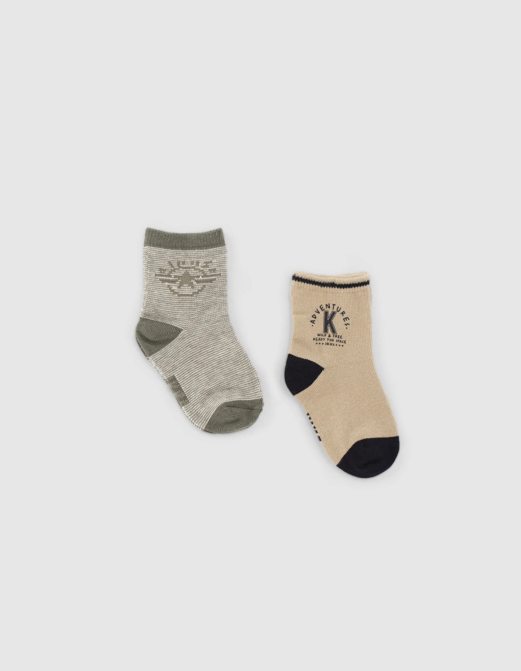 Chaussettes kaki rayées et beige bébé garçon