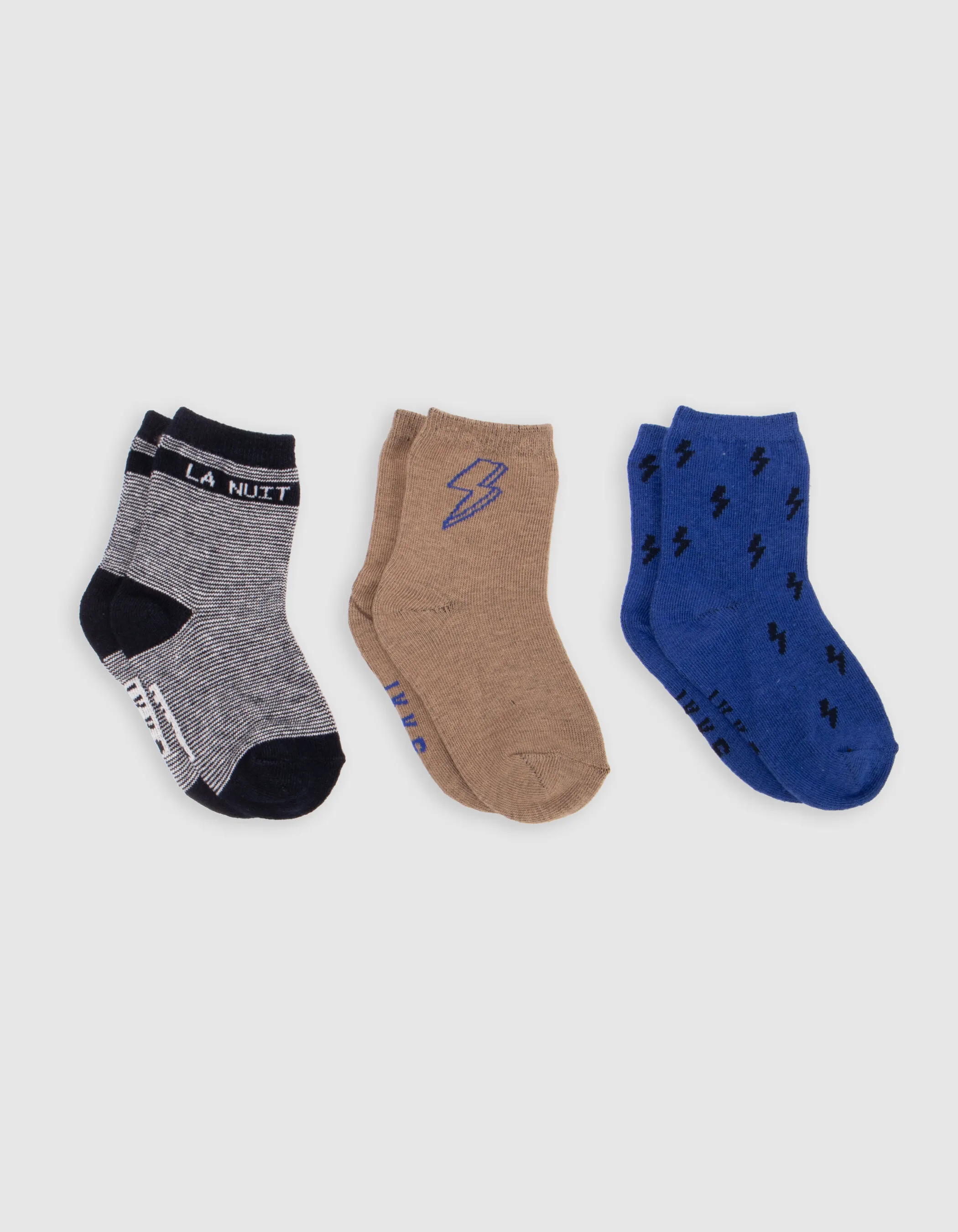 Chaussettes marine, camel et bleues bébé garçon