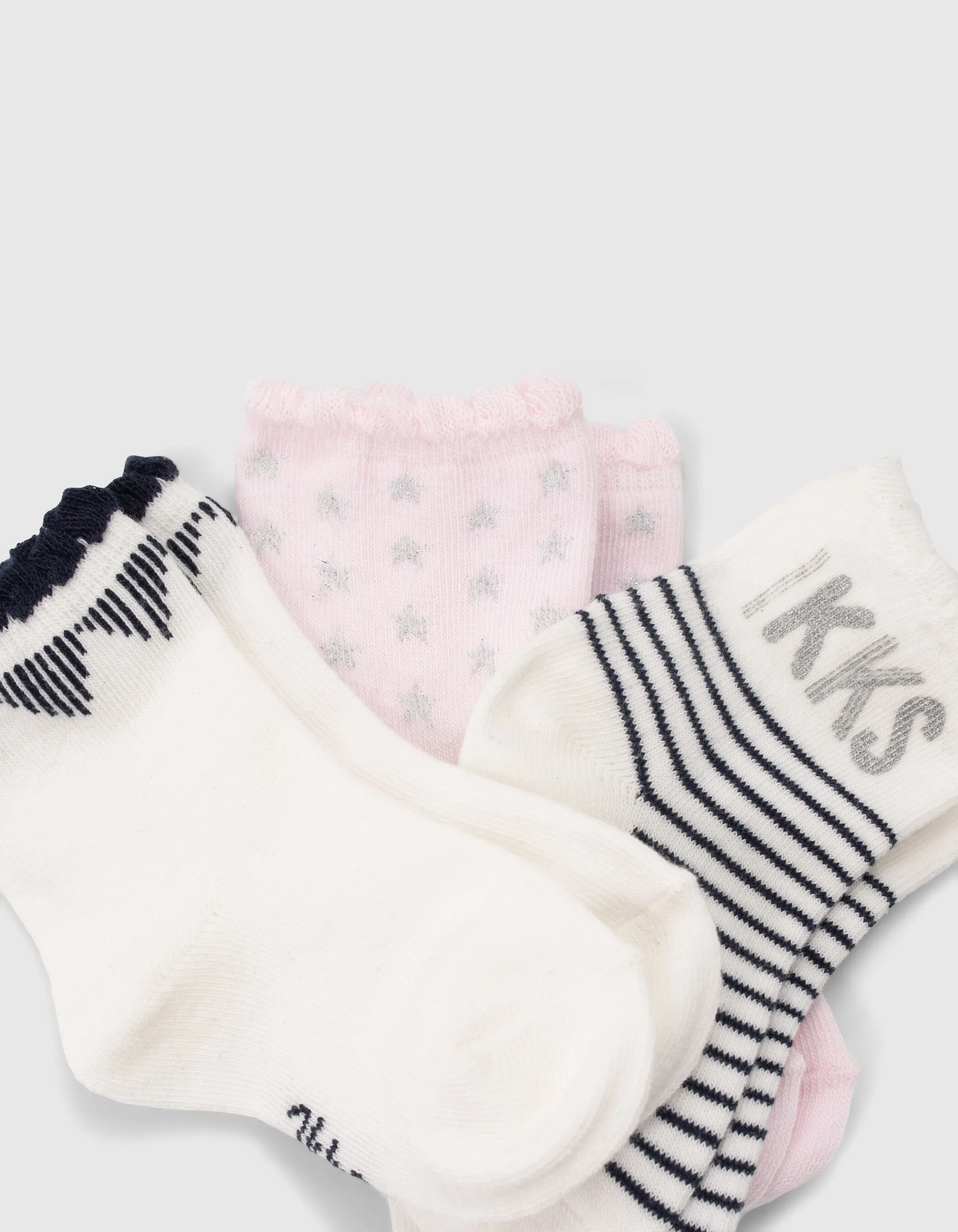 Chaussettes rose, blanc et navy bébé fille