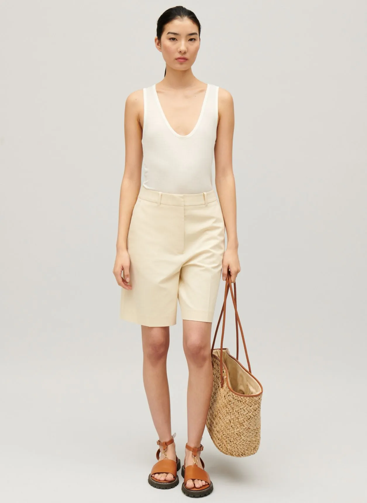 CLAUDIE PIERLOT  Débardeur cintré col rond en soie mélangée - Beige