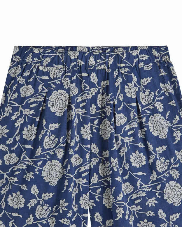 EMILE ET IDA ZEVRINE Pantalon Large Femme à Fleurs Bleu et Blanc