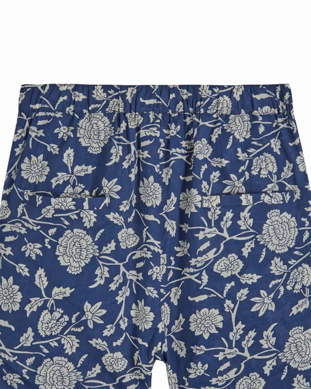 EMILE ET IDA ZEVRINE Pantalon Large Femme à Fleurs Bleu et Blanc