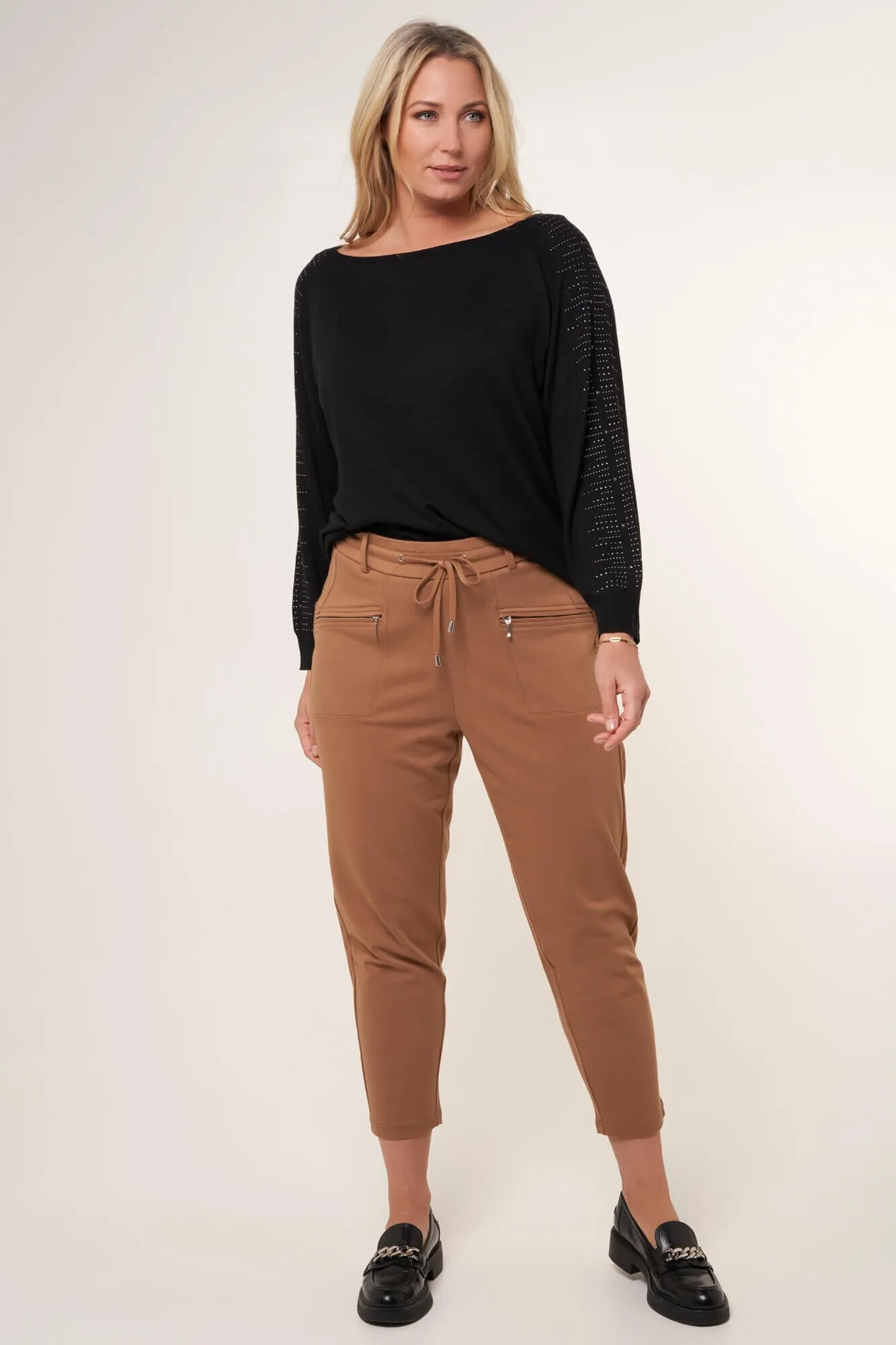 Femmes Pantalon à cordon de serrage camel | MS Mode