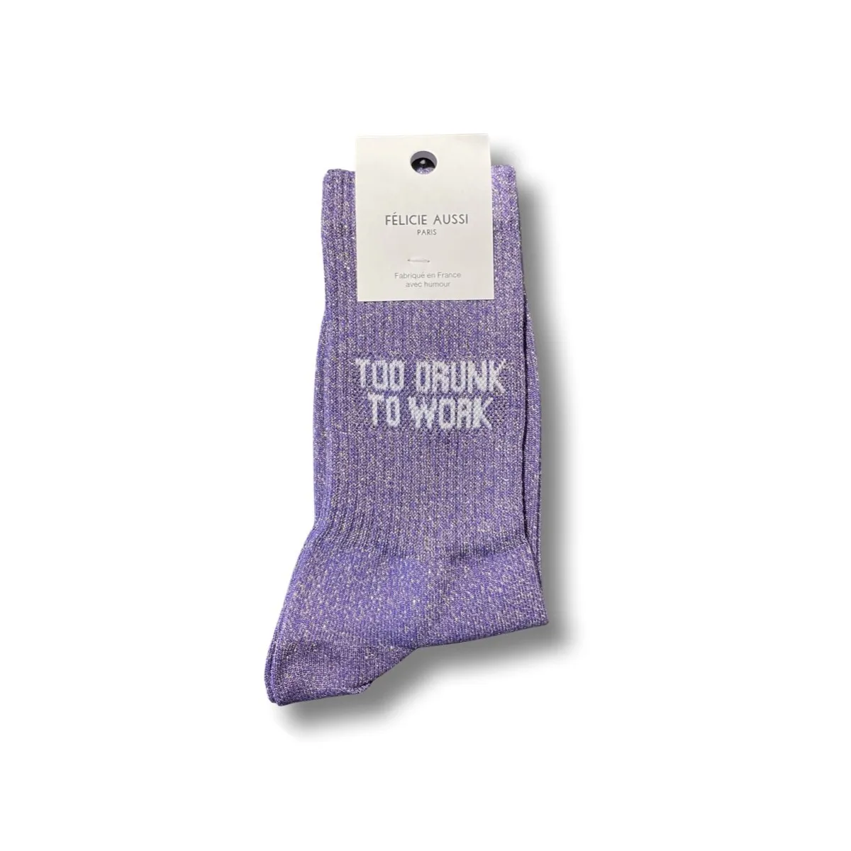 Félicie Aussi - Chaussettes femme Too drunk to work lurex violet