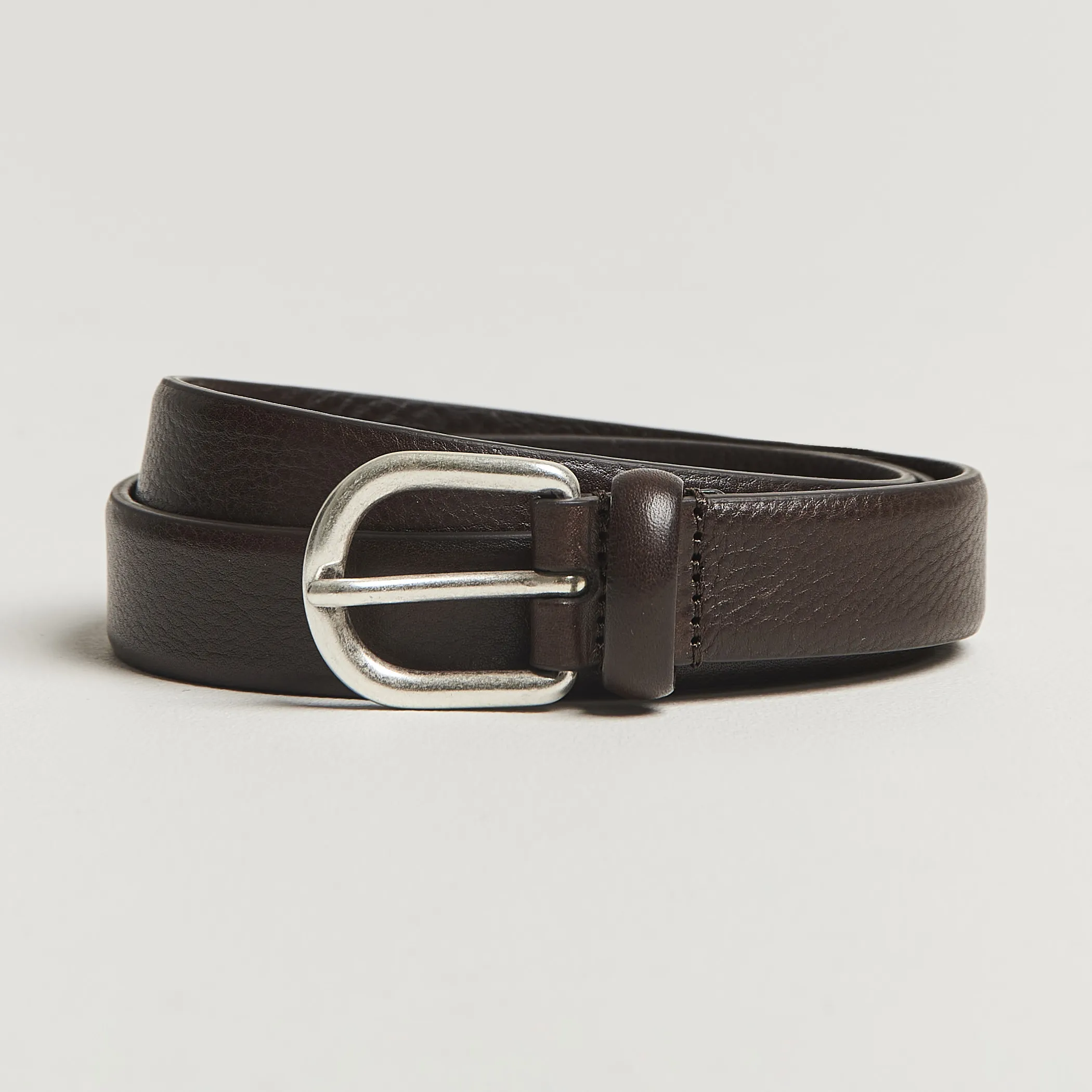 Grained Leather Belt 2,5 cm Dark Brown