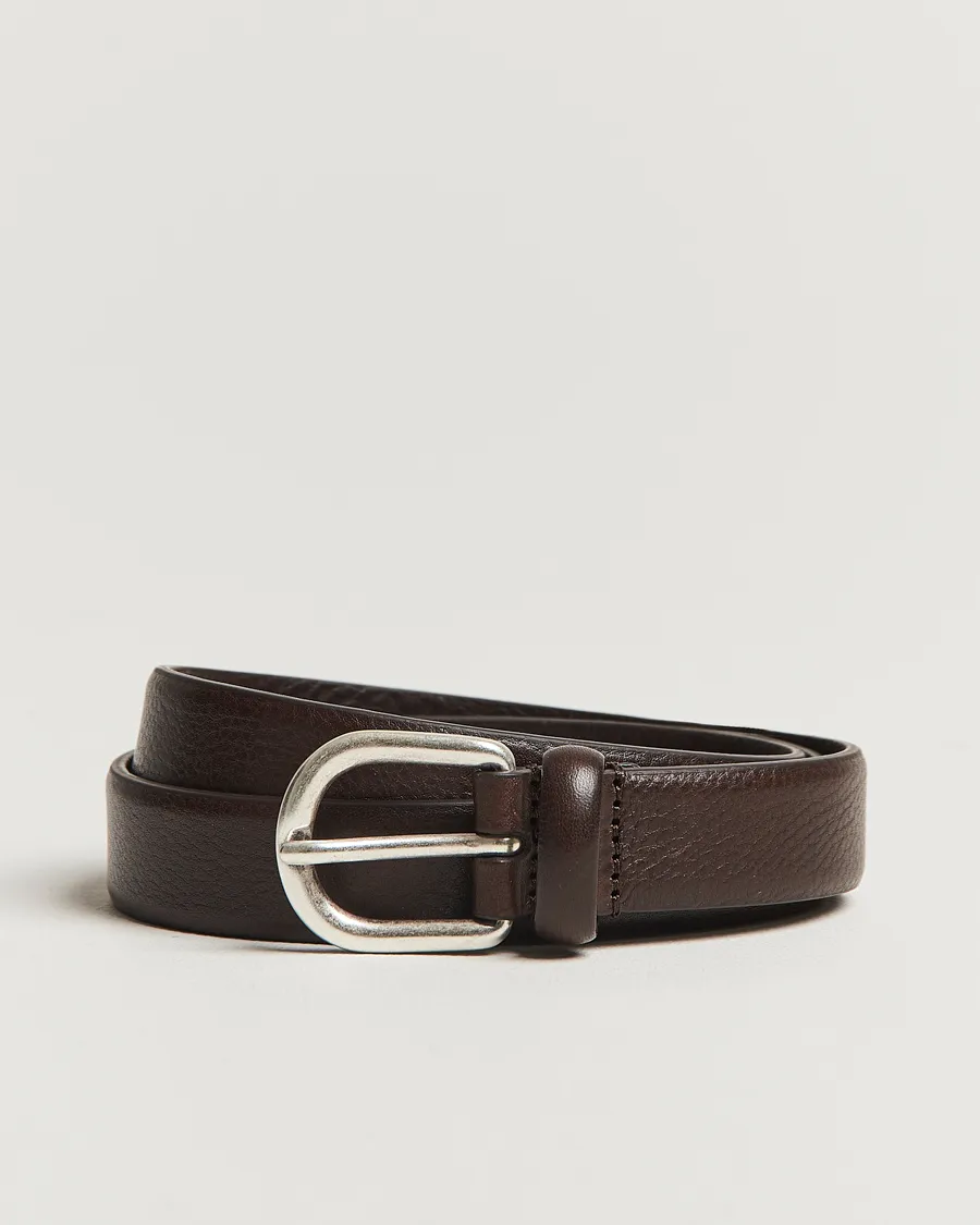 Grained Leather Belt 2,5 cm Dark Brown