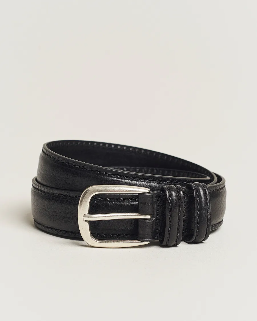 Grained Leather Belt 3 cm Black