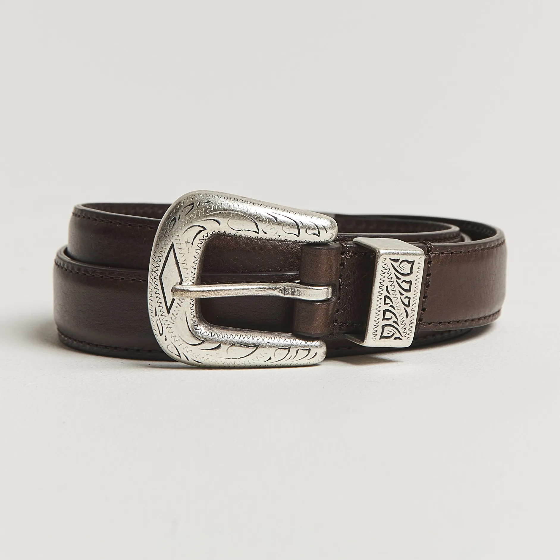 Grained Western Leather Belt 2,5 cm Dark Brown