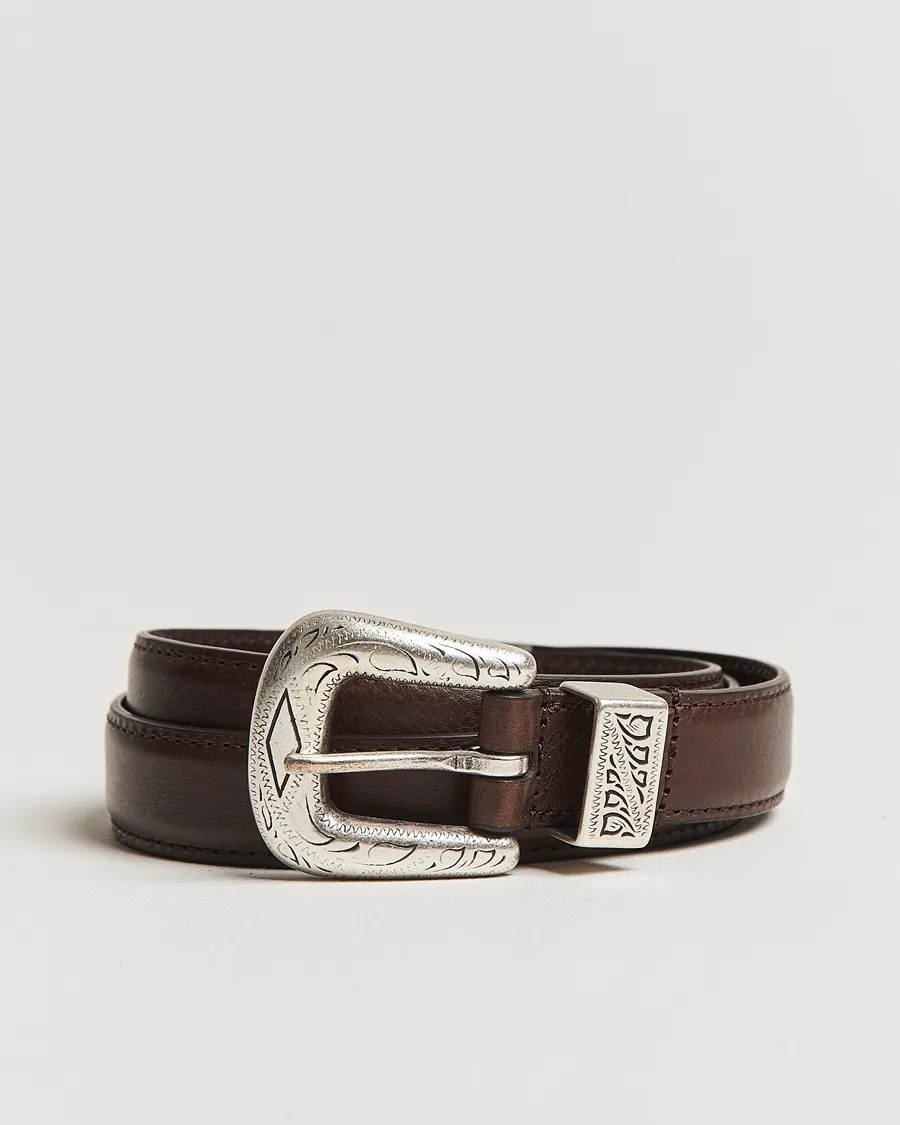 Grained Western Leather Belt 2,5 cm Dark Brown