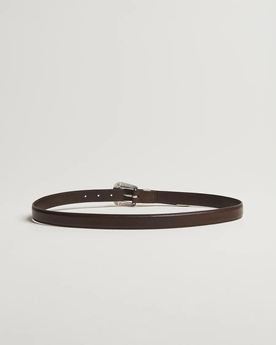 Grained Western Leather Belt 2,5 cm Dark Brown