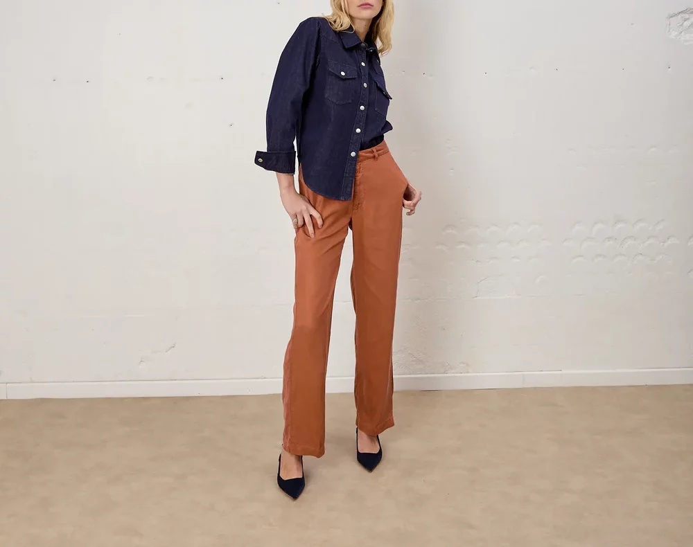 LABDIP SIMON TENCEL Pantalon Droit Large Femme Terracotta