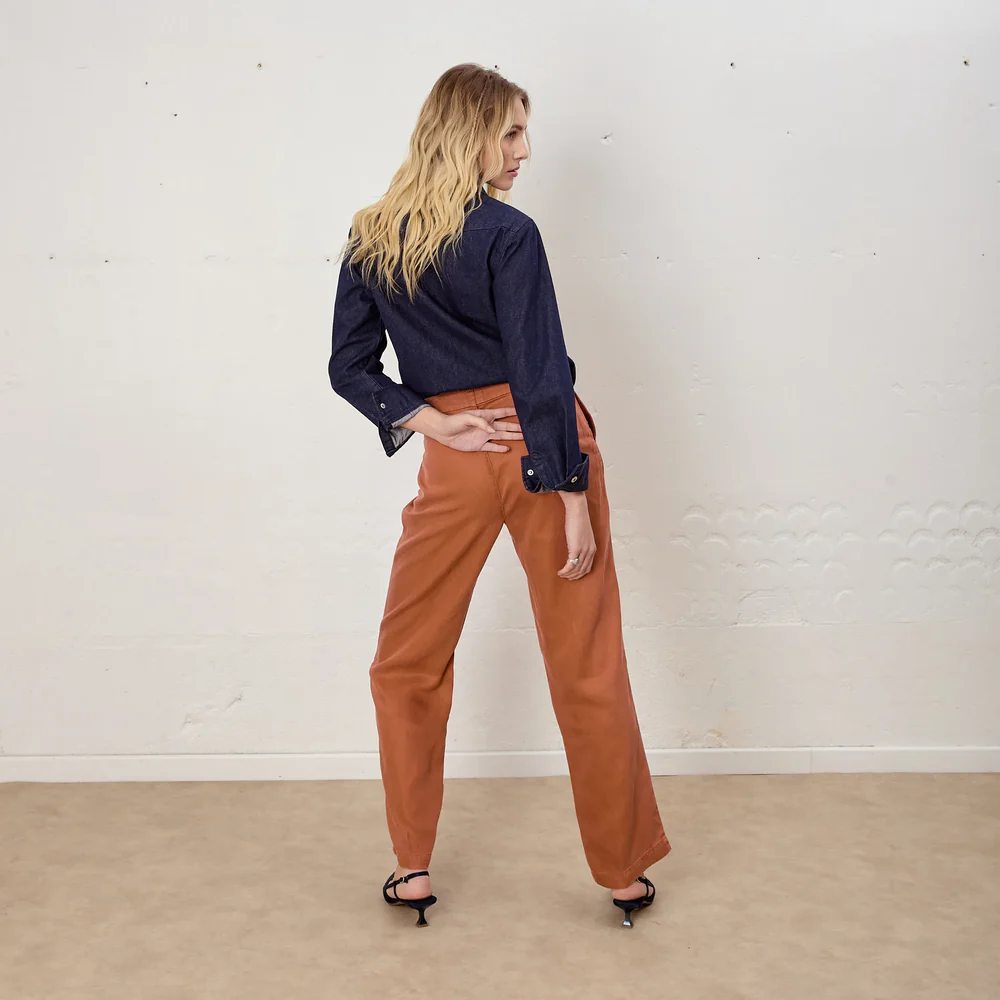 LABDIP SIMON TENCEL Pantalon Droit Large Femme Terracotta