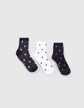 Lot 3 paires de chaussettes étoiles rock femme