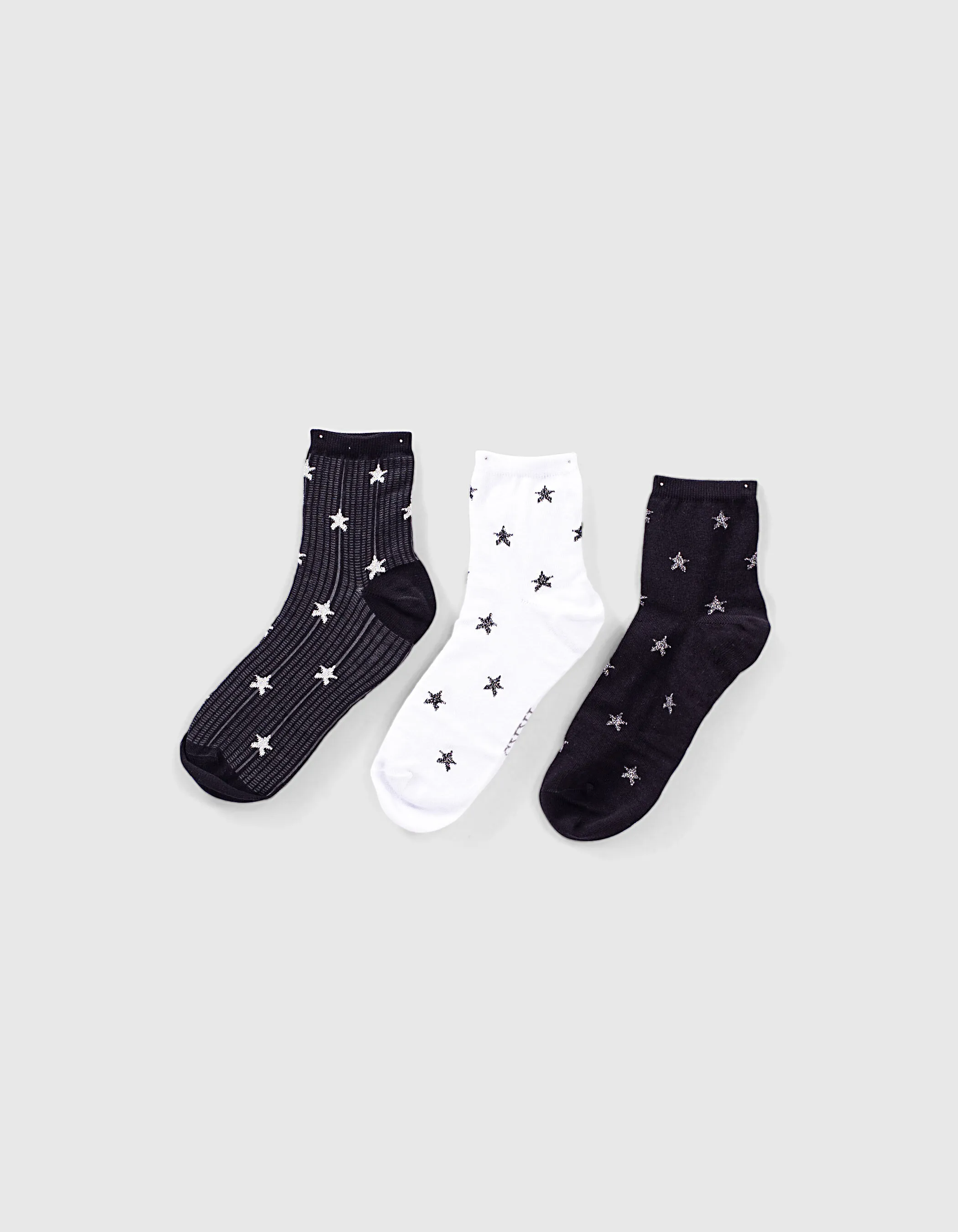 Lot 3 paires de chaussettes étoiles rock femme