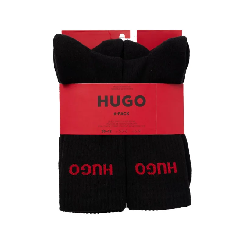 LOT DE SIX PAIRES DE CHAUSSETTES MI-MOLLET HUGO NOIRES À LOGO