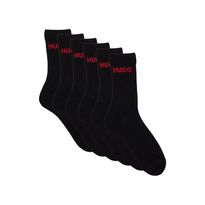 LOT DE SIX PAIRES DE CHAUSSETTES MI-MOLLET HUGO NOIRES À LOGO