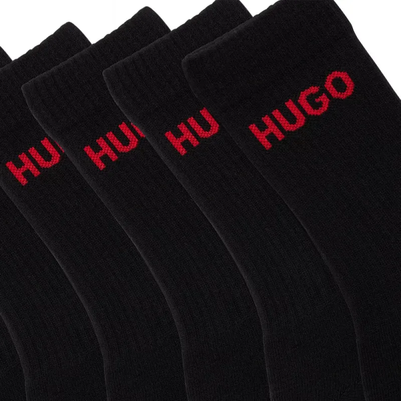 LOT DE SIX PAIRES DE CHAUSSETTES MI-MOLLET HUGO NOIRES À LOGO