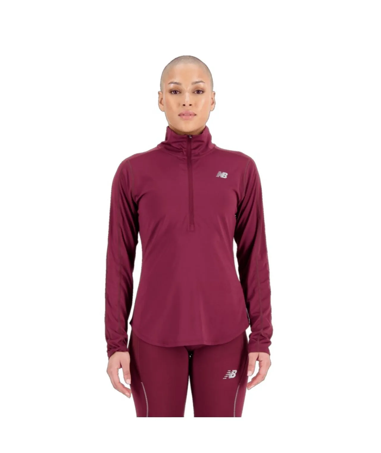 NEW BALANCE ACCELERATE HALF ZIP BURGUNDY Top running femme