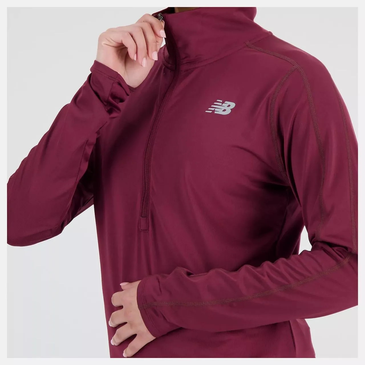 NEW BALANCE ACCELERATE HALF ZIP BURGUNDY Top running femme