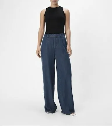 OBJECT Pantalon Large Femme Dark Blue Denim