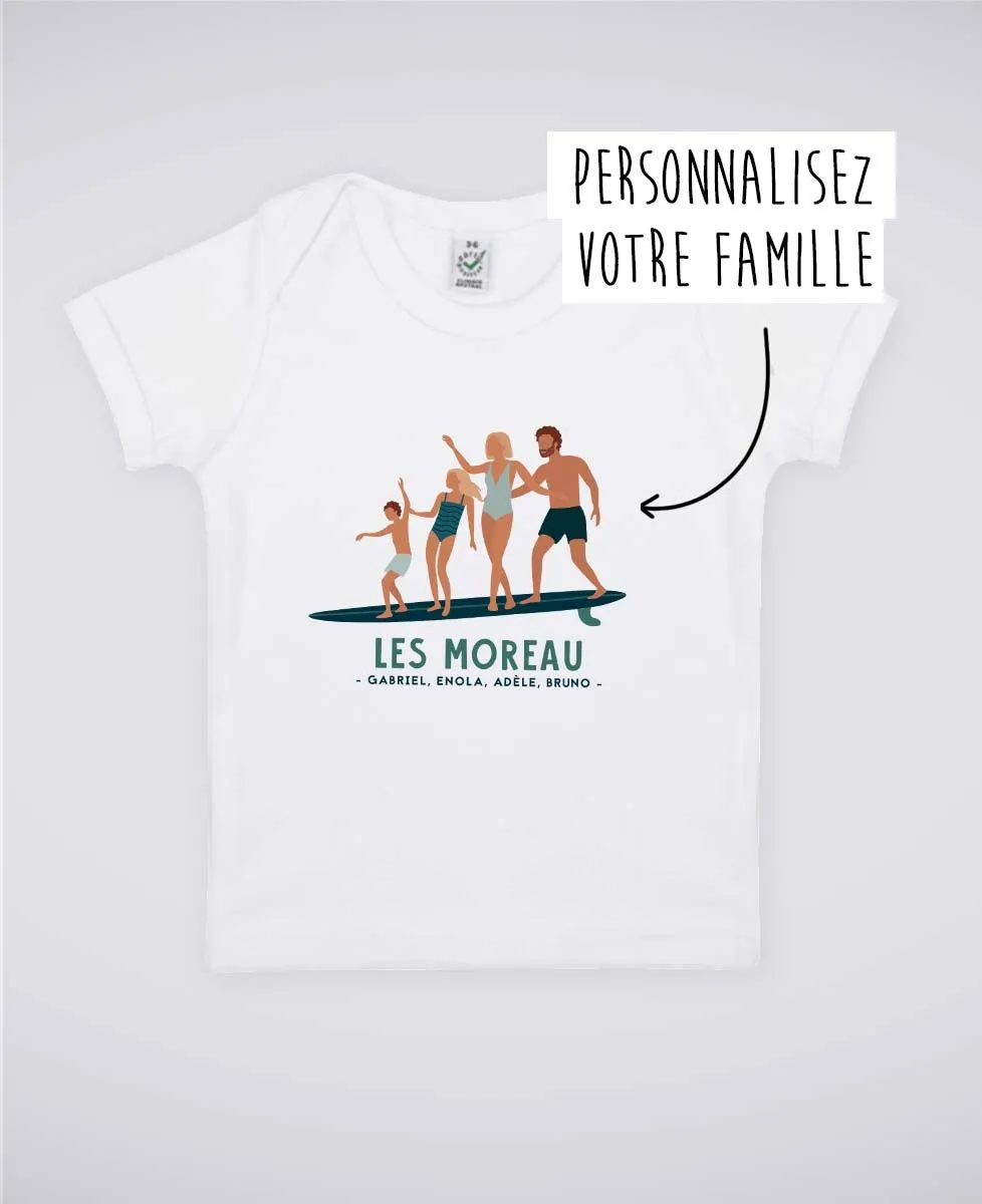 T-Shirt bébé Famille en surf personnalisé