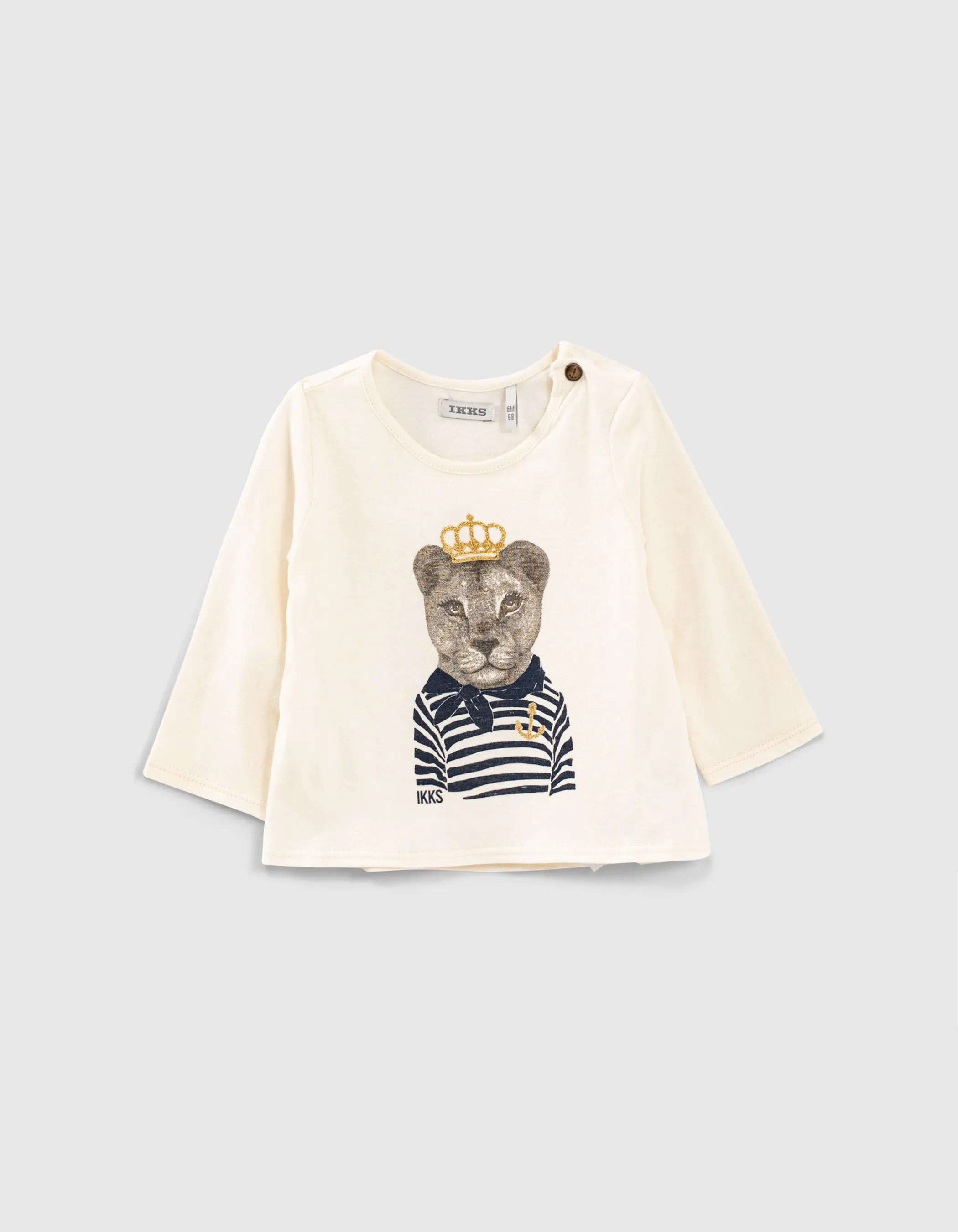 T-shirt écru bio visuel lionne-marinière bébé fille