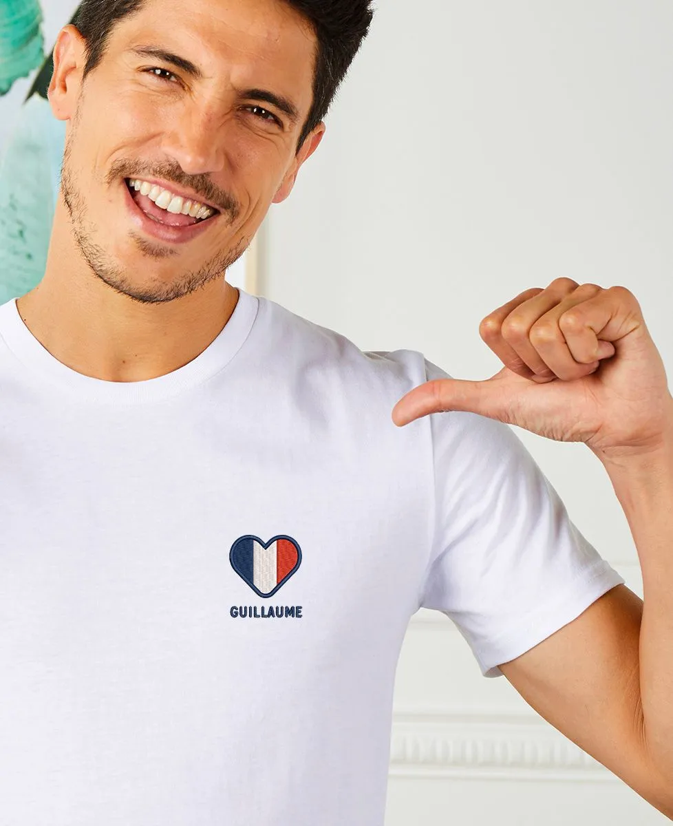 T-Shirt homme Coeur tricolore brodé personnalisé