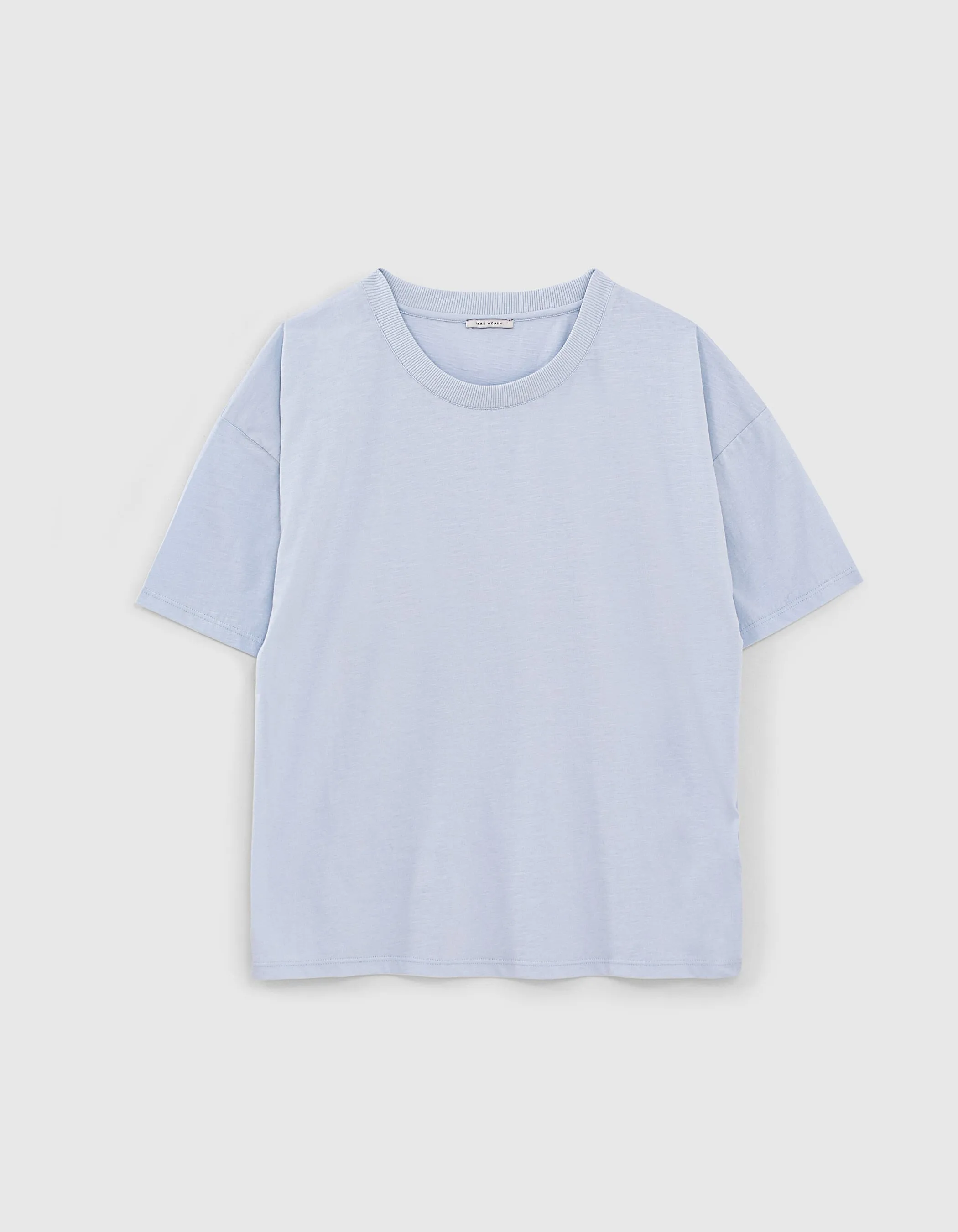 Tee-shirt bleu clair en coton éclair brodé manche femme