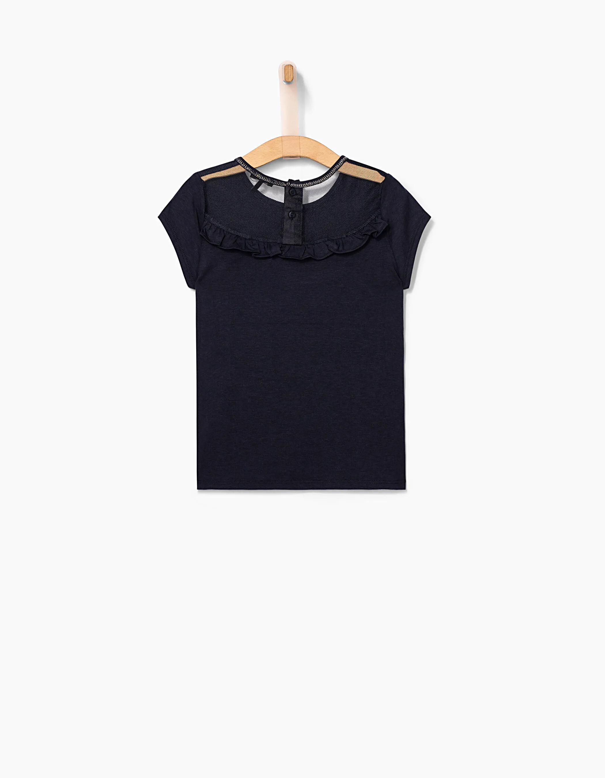 Tee-shirt navy avec résille dos fille