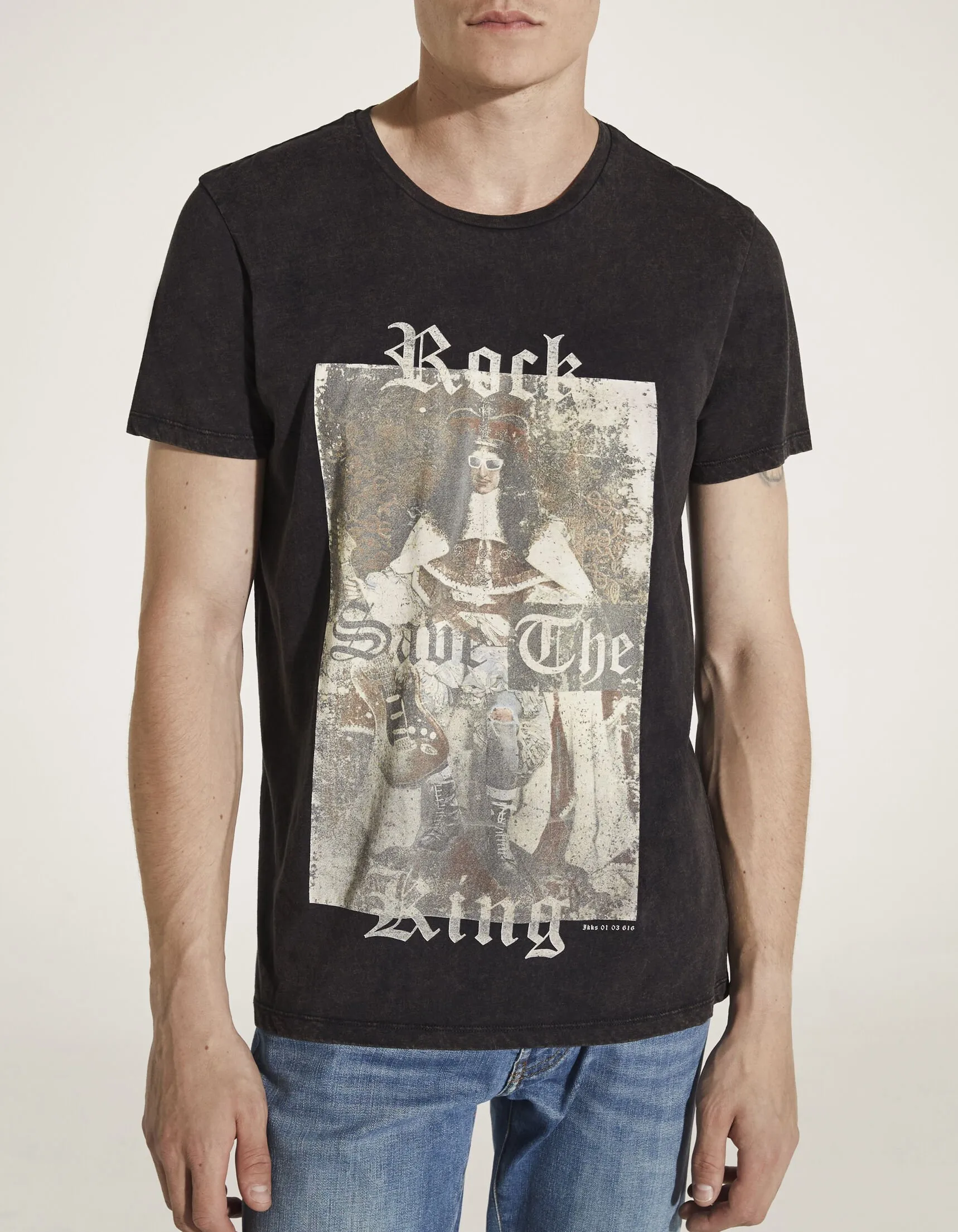 Tee-shirt noir visuel roi-rockeur Homme