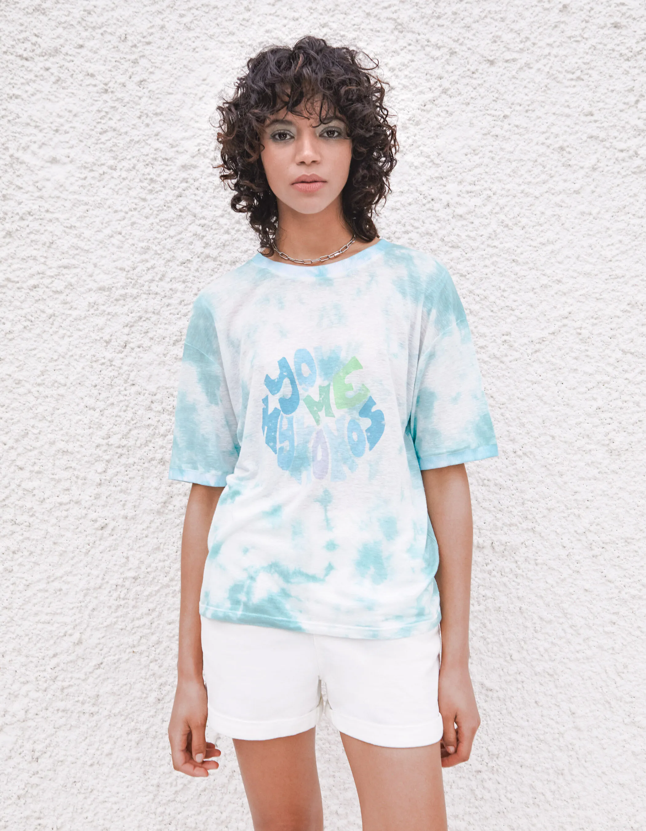 Tee-shirt tie & dye vert visuel message femme