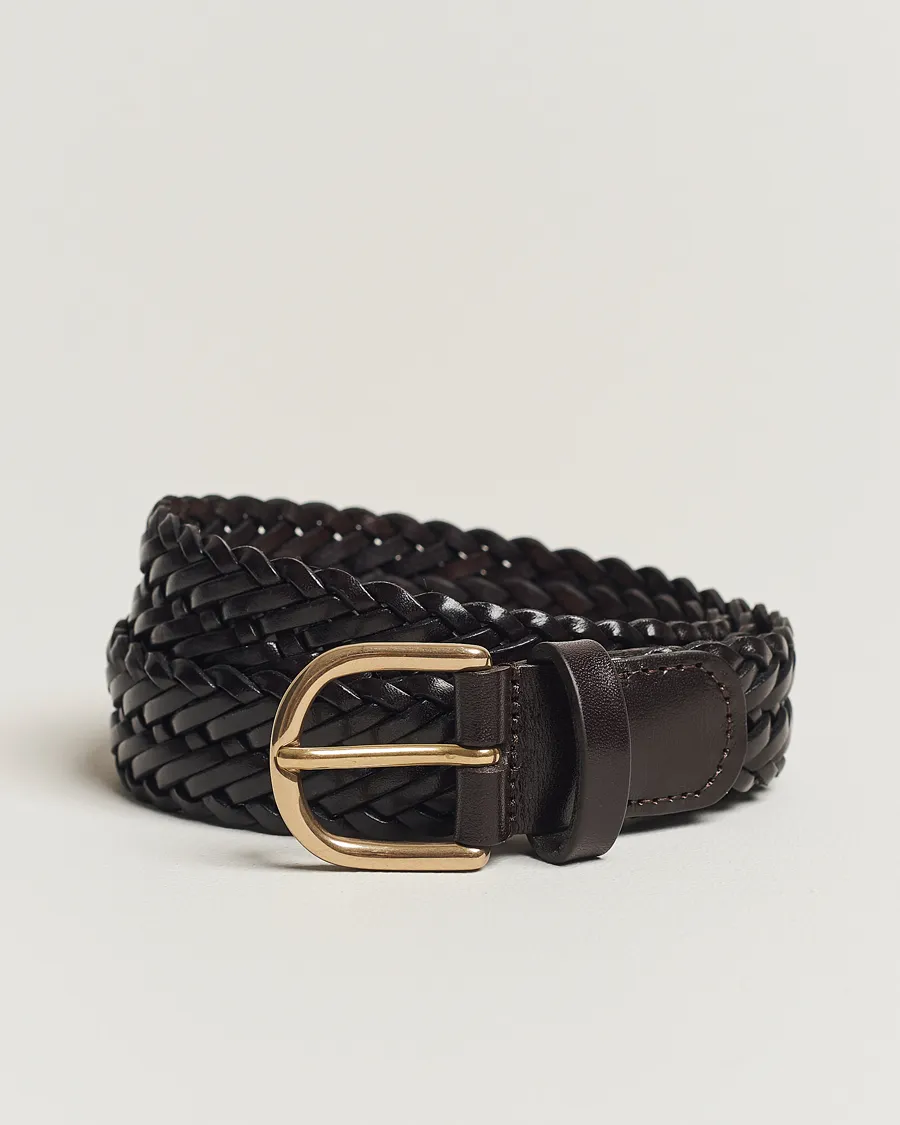 Woven Leather Belt 3 cm Dark Brown