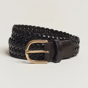 Woven Leather Belt 3 cm Dark Brown