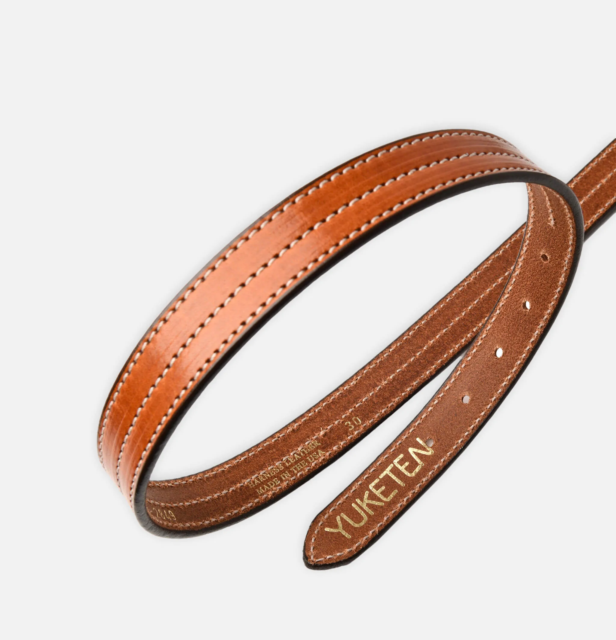 Yuketen | Triple Stitched Leather Belt Havana | Shop Royalcheese